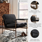 Signature Design by Ashley Puckman Modern Black Leather Accent Chair | Premium combination of leather and faux leather with polished nickel-tone frame, Urban industrial design