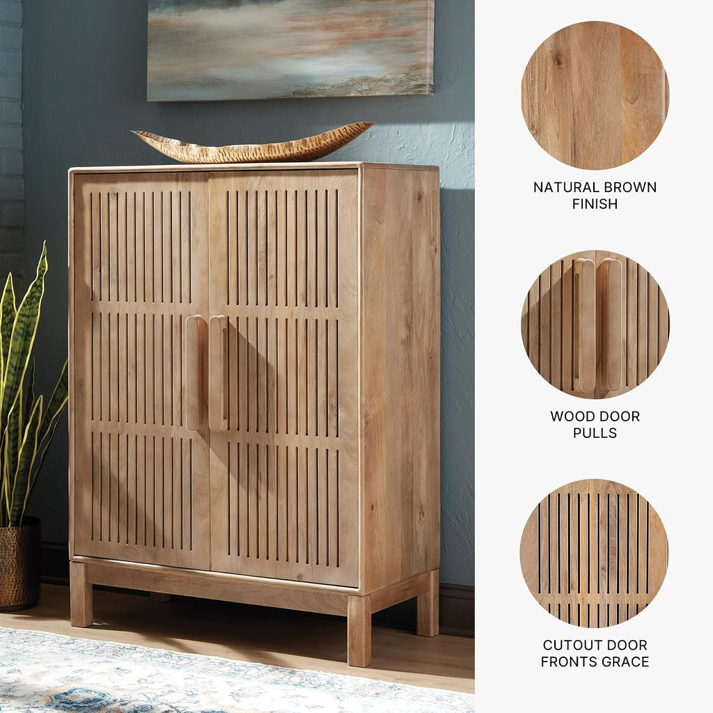 Signature Design by Ashley Solid Mango & Engineered Wood Bar Cabinet | Solid mango wood liquor cabinet, Built-in bottle and stemware racks, Minor assembly for lounges, Pellamour Series