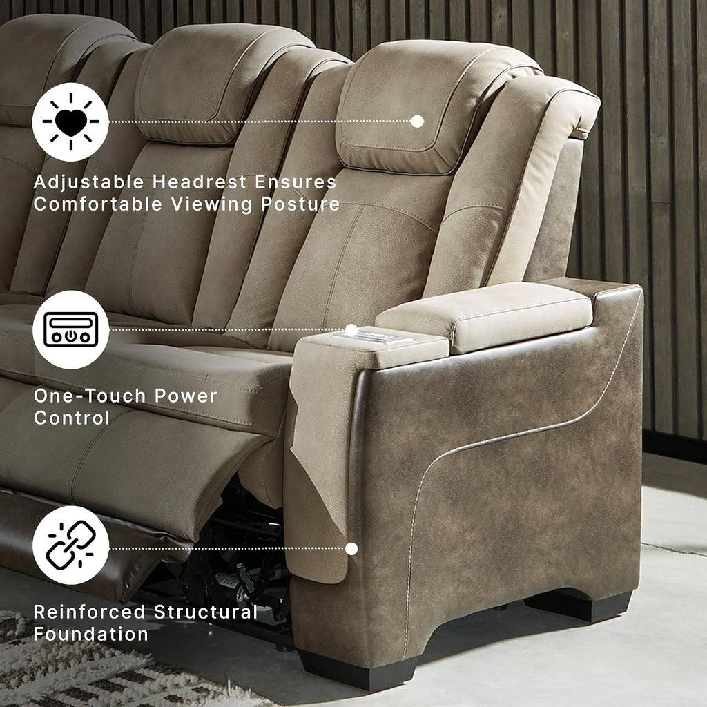 Signature Design by Ashley Next-Gen DuraPella Power Reclining Sofa, Sand | Zero gravity reclining couch, Water-repellent polyester and PU faux leather, Living room use, Medium plush foam