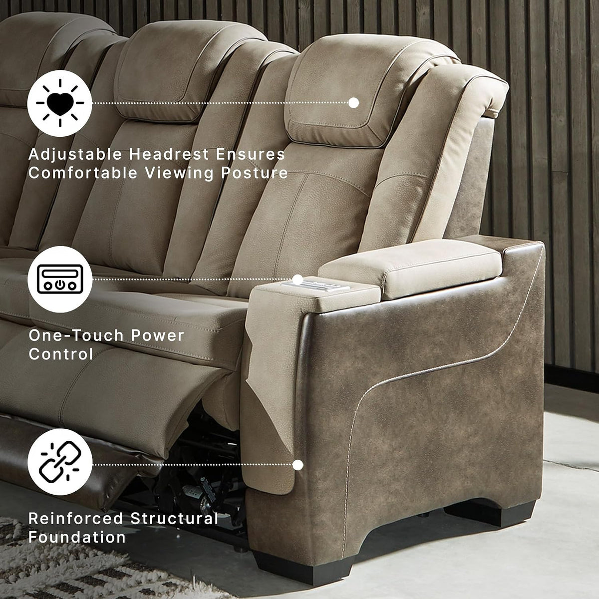 Signature Design by Ashley Next-Gen DuraPella Power Reclining Sofa, Sand | Zero gravity reclining couch, Water-repellent polyester and PU faux leather, Living room use, Medium plush foam