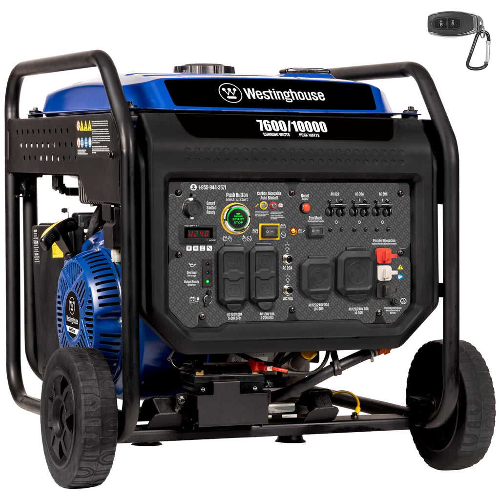 Westinghouse 12000 Peak Watt Tri-Fuel Portable Inverter Generator, Remote Start, Transfer Switch Ready, Gas/Propane/Natural Gas Powered, Low THD, Safe for Electronics, Parallel Capable, CO Sensor