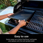 Ninja FlexFlame Half-Size Griddle with Grease Drain, XSKHLFGRIDLE | Rust-Resistant, Carbon Steel, Grill and griddle at once, fitting 6 smash burgers or 8 eggs.