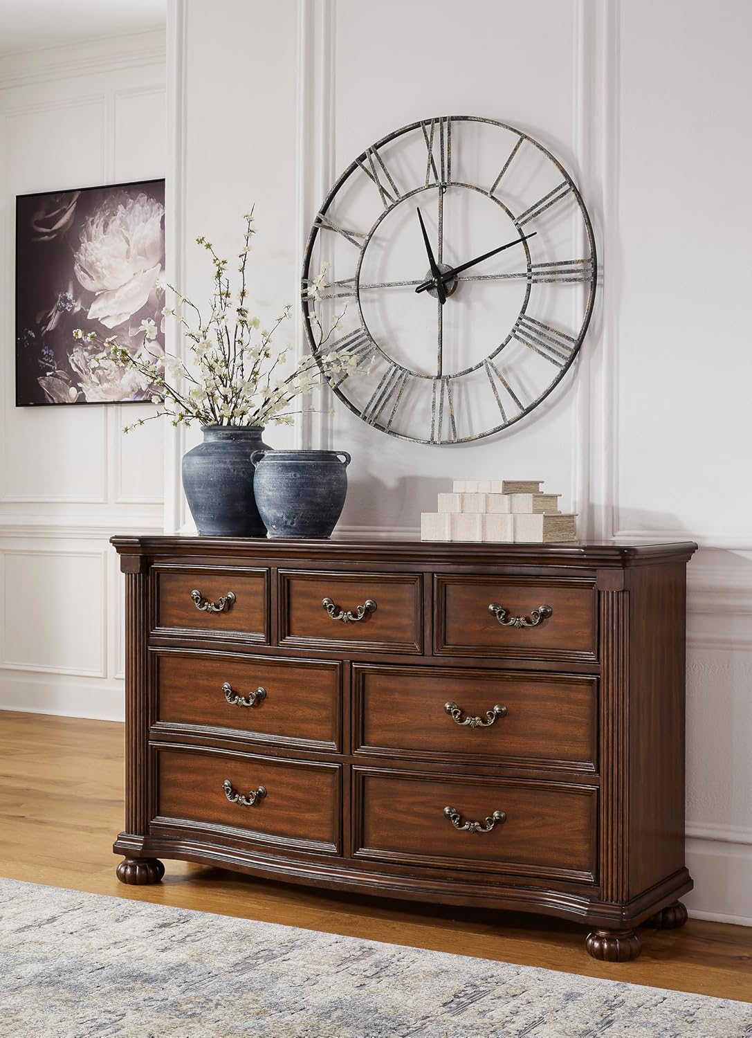 Signature Design by Ashley 7-Drawer Wood Bedroom Dresser, Wide Chest, Brown | Felt-lined top drawers for delicate protection, Sturdy 205 lb frame for master bedroom storage, Lavinton Series