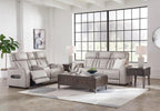 Signature Design by Ashley Power Reclining Loveseat with Console, Gray | Heated air massage seats, Top grain leather faux leather combination, Zero gravity recline, Home theater seating, Boyington