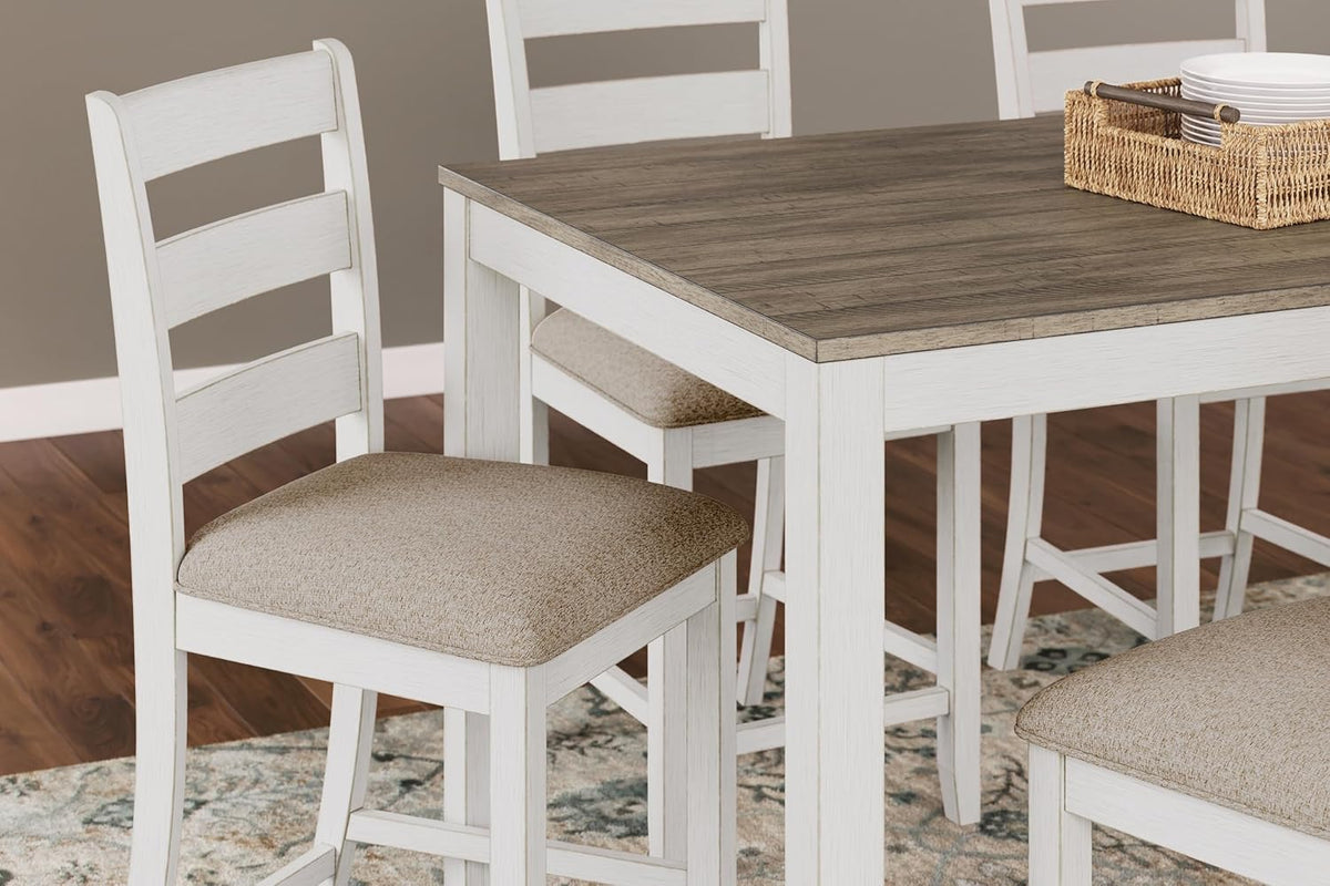 Signature Design by Ashley Skempton Counter Height Dining Table Set for 6 | 36 in counter height dining table, 24.75 in seat height, Solid wood stool frames, Two-tone wood design, Cushioned seats