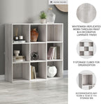 Signature Design by Ashley Paxberry 9 Cube Organizer Bookshelf, Whitewash | Engineered wood and laminate, Replicated worn-through paint, Fits 10.5 in storage bins, Alternating open and closed backs