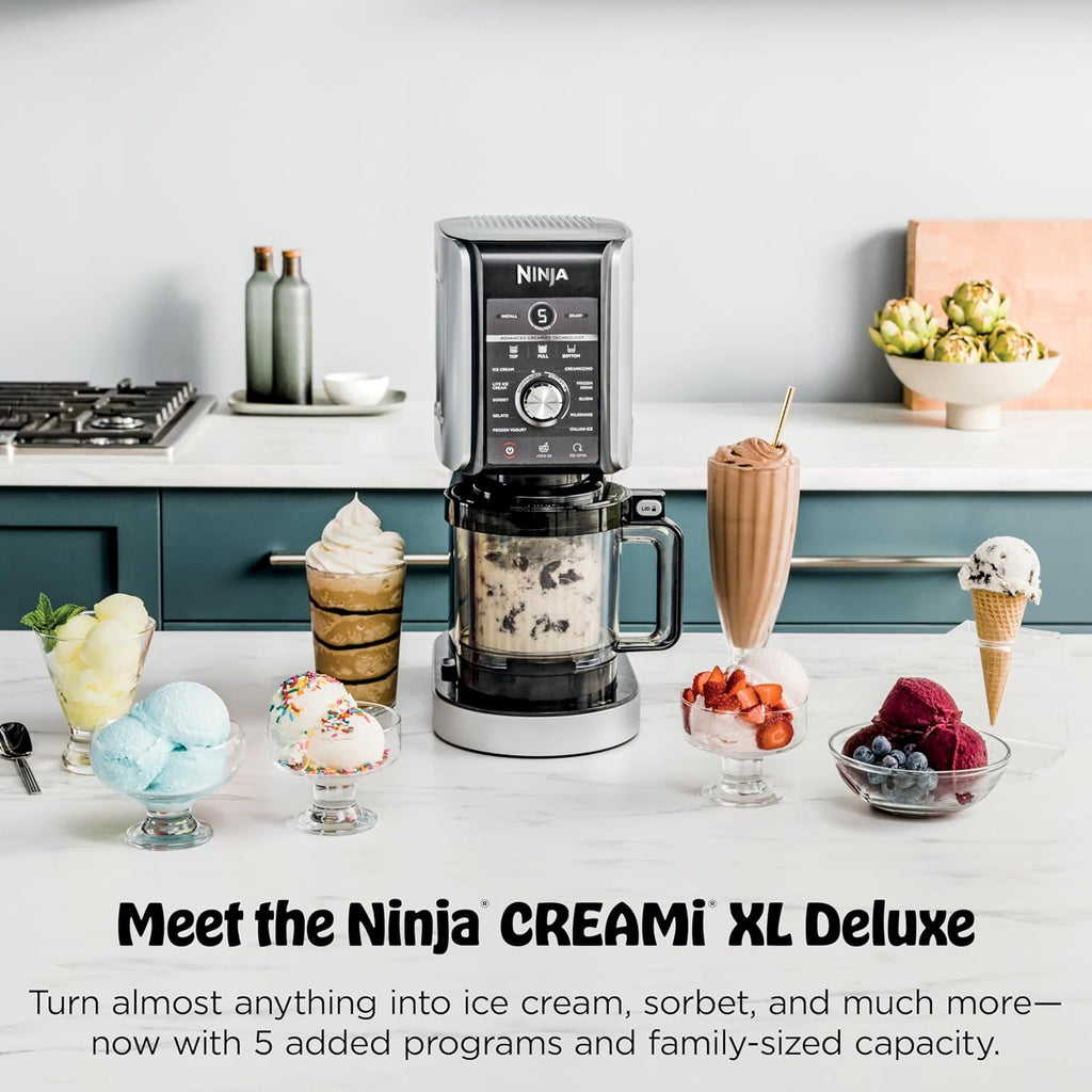 Ninja NC501C CREAMi Deluxe Ice Cream Maker (Canadian Version) | 11 programs, Two XL family-size pint containers, Sorbet and frozen-drink modes