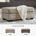 Signature Design by Ashley Stonemeade Rectangular Chenille Ottoman, Taupe | Plush taupe 100% polyester chenille, Instant setup with zero assembly required, Fits standard 32 in doorways