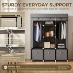 HOMCOM Fabric Wardrobe for Bedroom 5 Shelves 3 Fabric Drawers Dark Grey