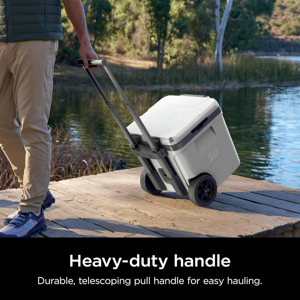 Ninja FrostVault 30qt Cooler with Wheels, Dry Storage Drawer, Cloud White | Ninja FrostVault's 30-qt capacity holds 48 cans, keeps food cool & dry, and rolls easily on all-terrain wheels
