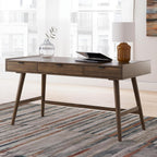 Signature Design by Ashley Lyncott Home Office Desk 60" Midcentury Modern | Mid-century modern office desk, Mango wood veneer, Solid rubberwood legs, 3 dovetail drawers, Integrated cord management