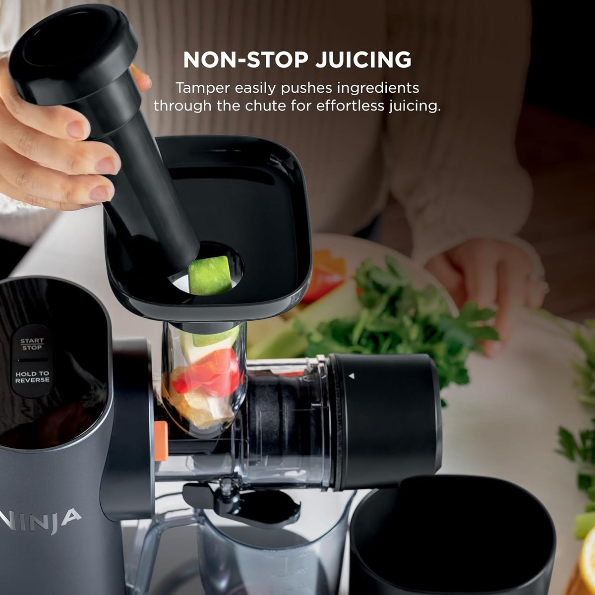 Ninja NeverClog Cold Press Juicer, 24oz Jug, 36oz Pulp, Charcoal, JC151 | 150W high-torque auger juices fibrous fruits & veggies. Total Pulp Control, 2 one-touch programs. Dishwasher safe.