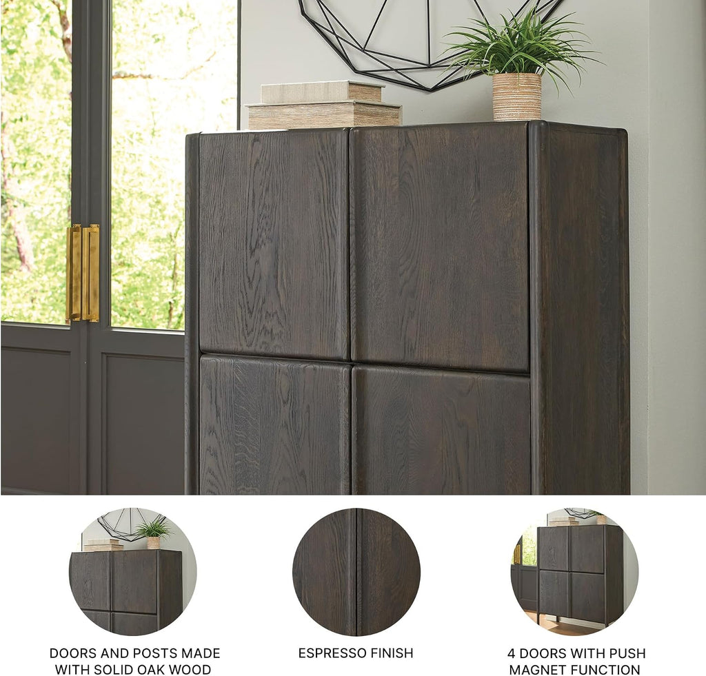 Signature Design by Ashley Fully Assembled Accent Cabinet, Espresso | Modern accent cabinet, Solid oak and engineered wood, 4 doors, 6 fixed interior shelves, Orsonal Series