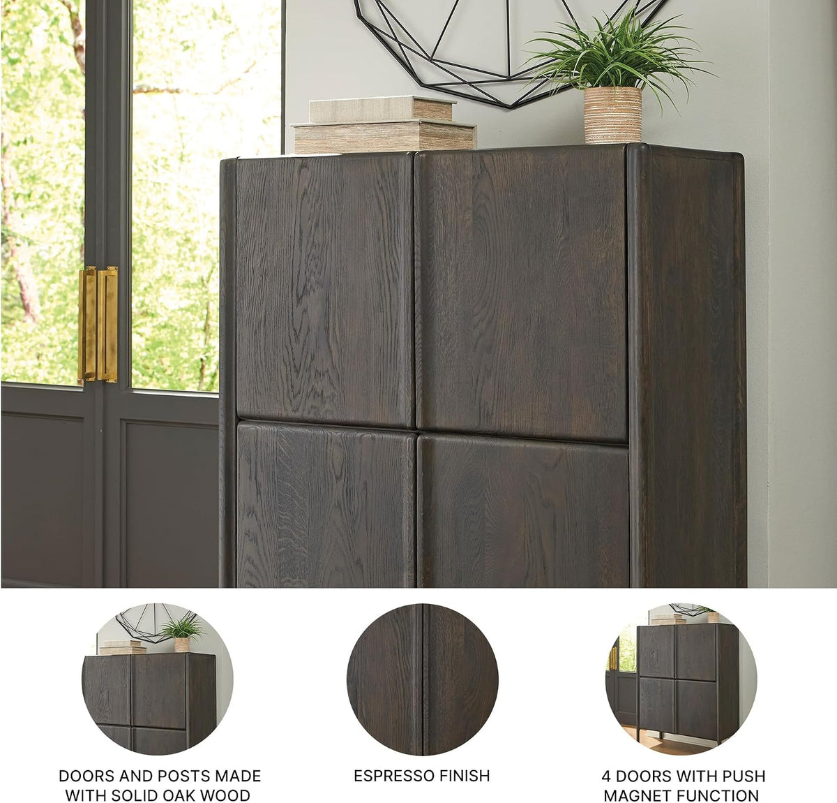 Signature Design by Ashley Fully Assembled Accent Cabinet, Espresso | Modern accent cabinet, Solid oak and engineered wood, 4 doors, 6 fixed interior shelves, Orsonal Series