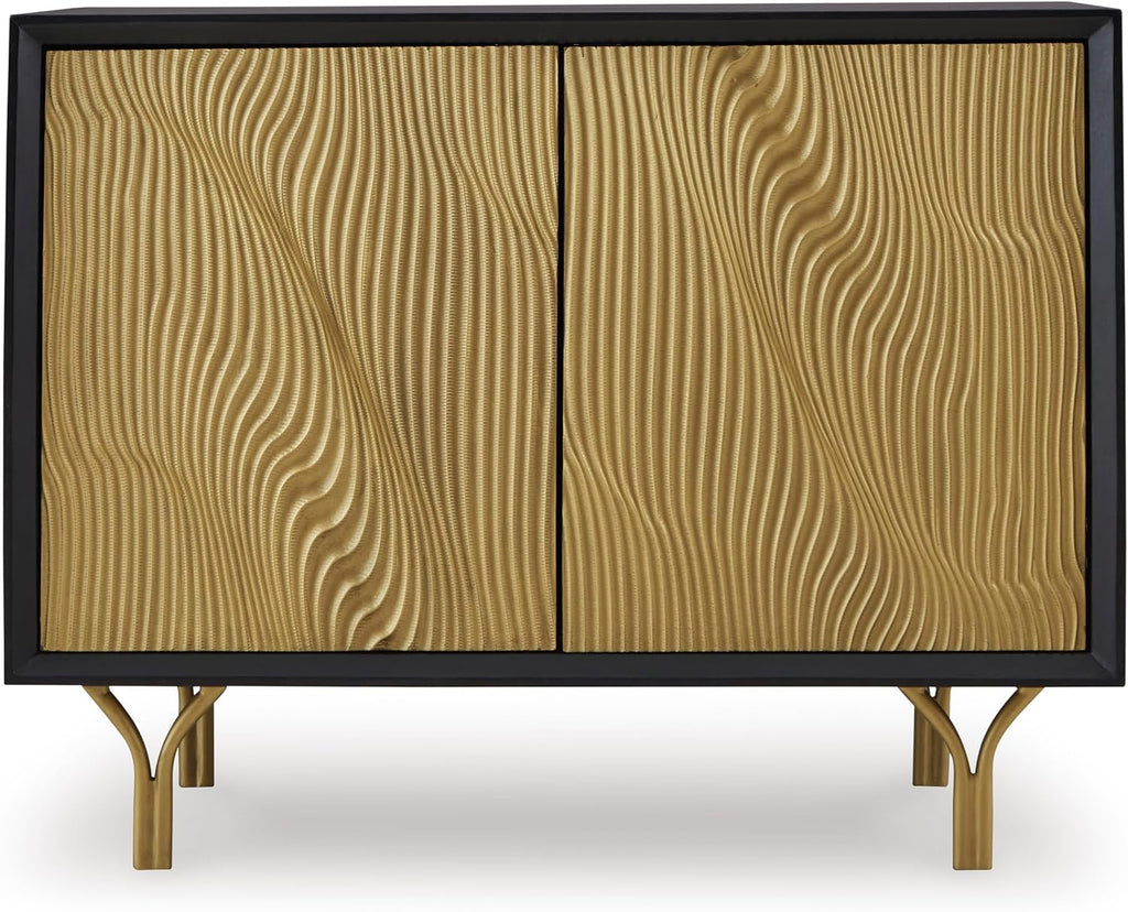 Signature Design by Ashley Tayner Contemporary Accent Cabinet with 2 Doors and 1 Shelf, Black & Metallic
