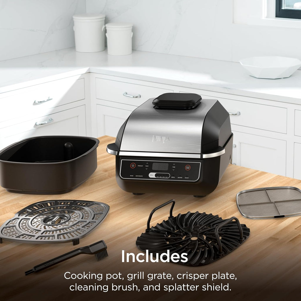 Ninja® Foodi® 6-in-1 Indoor Grill & Air Fryer, 500°F, Black/Silver, EG201 | Cyclonic Grilling, 500°F Surround Searing for char-grilled marks, virtually smoke-free. 6-in-1: Grill, Air Fry, Roast & more.