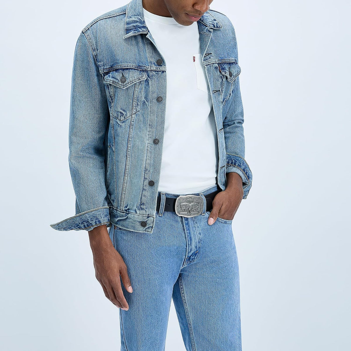 Levi’s Men’s Leather Jean Belt with Removable Plaque Buckle, Western‑Style Cowboy Belt for Everyday Wear
