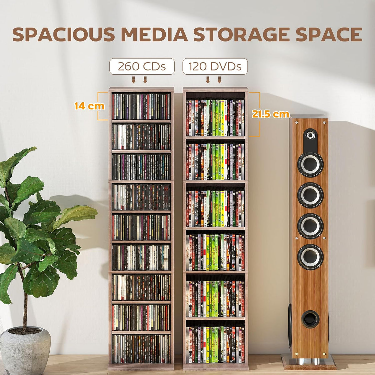 HOMCOM 260 CD/120 DVD Storage Unit with 9 Compartments, Natural Wood Finish