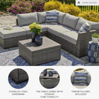 Signature Design by Ashley Petal Road 4-Piece Outdoor Patio Furniture Set, Modular Loveseat Sectional with Storage Table, Rust-Free Aluminum and Resin Wicker, Ideal for Backyard Seating, Gray