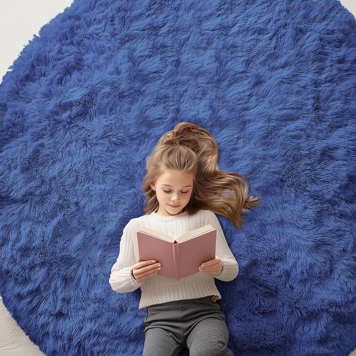 OLANLY Beige Round Rugs for Bedroom - Machine Washable, 4 ft Circle Area Rugs for Living Room, Soft and Fluffy Shaggy Carpet for Teen Girls and Boys, Nursery Rooms, Dorms, Home Decor Aesthetic