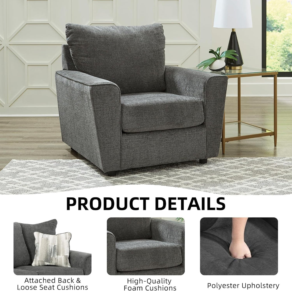 Signature Design by Ashley Stairatt Upholstered Accent Chair, Gravel Gray | 100% polyester fabric, Smooth platform foundation, 38 in width, Attached back and loose seat cushions, Flared arms