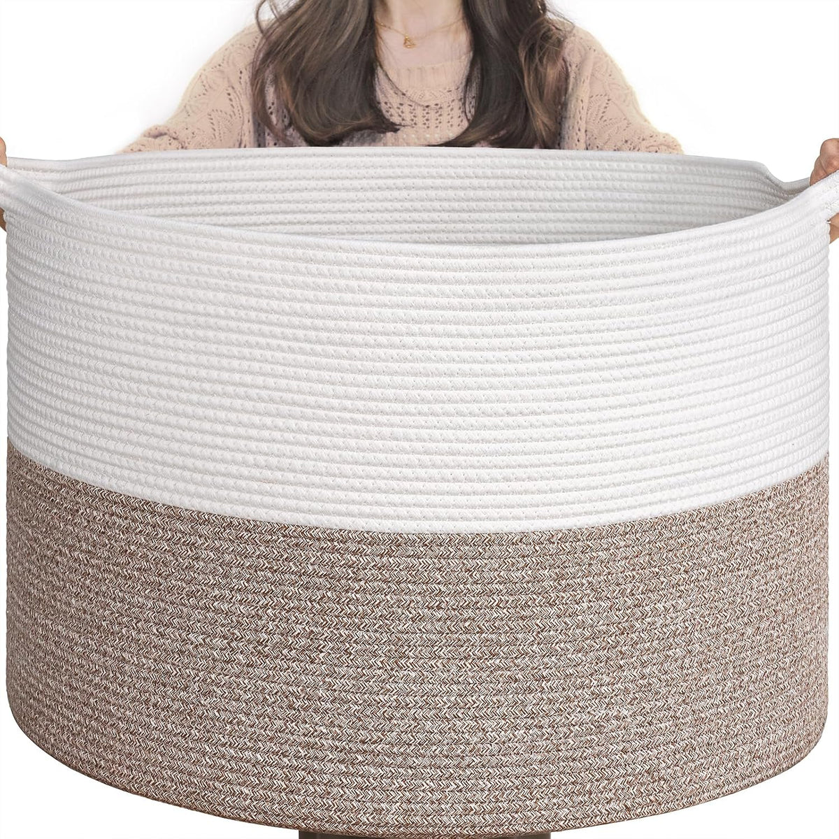 Goodpick Woven Rope Basket for Blankets Fit Nursery & Living Room, 45L