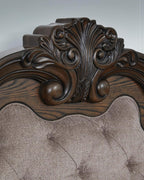 Signature Design by Ashley Maylee King Size Bed Frame and Headboard, Brown | Traditional panel bed, High 83-inch headboard, Brown button-tufted upholstery, Master bedroom statement piece