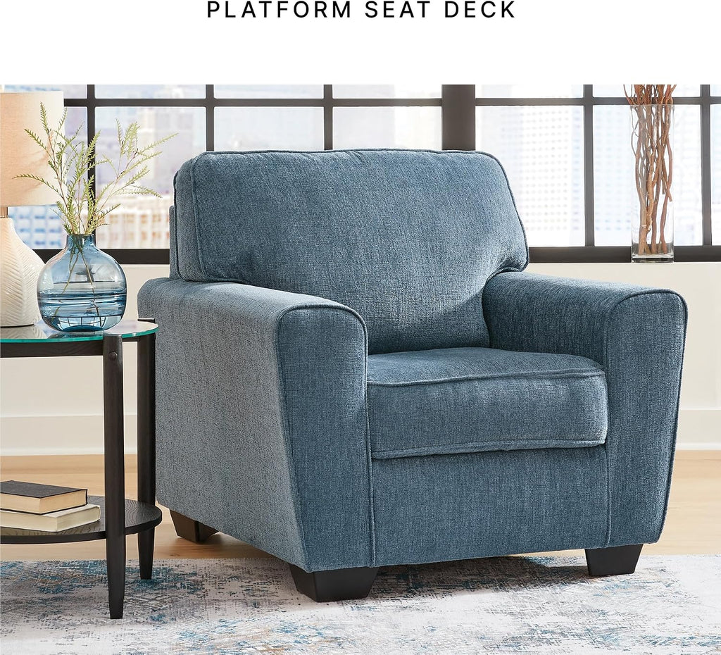 Signature Design by Ashley Cashton Oversized Accent Chair, Blue Arm Chair | Soft 100% polyester chenille, Durable wood and engineered wood frame, Spacious design for ultimate living room comfort