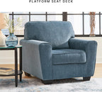 Signature Design by Ashley Cashton Oversized Accent Chair, Blue Arm Chair | Soft 100% polyester chenille, Durable wood and engineered wood frame, Spacious design for ultimate living room comfort