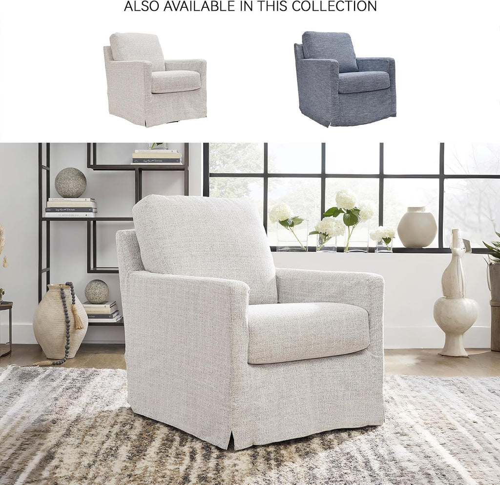 Signature Design by Ashley Nenana Swivel Glider Accent Chair, Stone Beige | Next-Gen Nuvella fabric, Machine-washable covers, 360-degree metal swivel base with gentle gliding motion