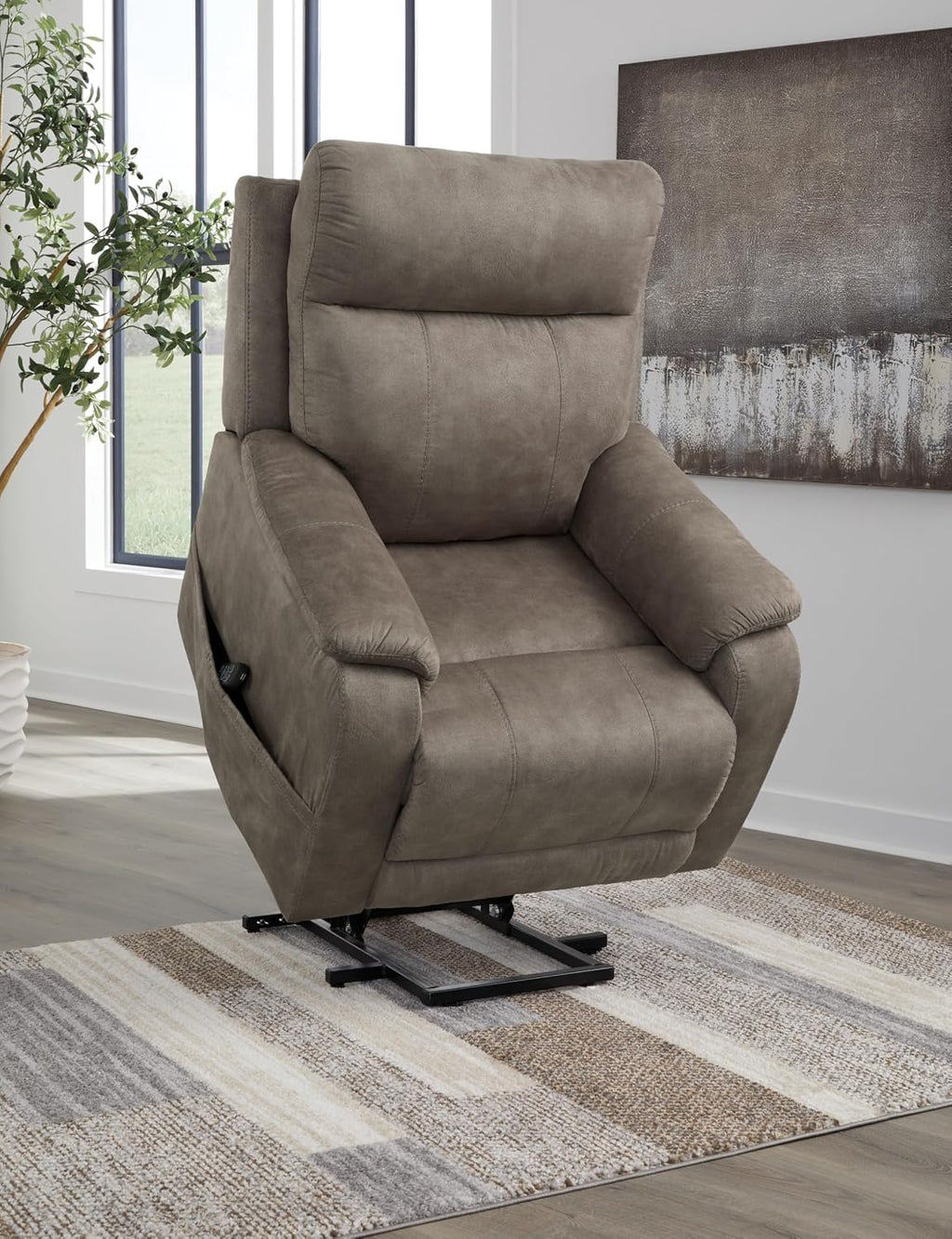 Signature Design by Ashley Dual Motor Power Lift Recliner, Heat & Massage | Fossil suede faux leather, Lift chairs recliners for elderly, Independent back and footrest, Crestmeade Series