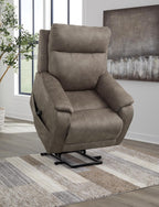 Signature Design by Ashley Dual Motor Power Lift Recliner, Heat & Massage | Fossil suede faux leather, Lift chairs recliners for elderly, Independent back and footrest, Crestmeade Series