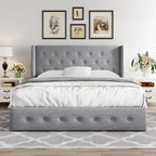 Allewie Queen Size Lift Up Storage Button-Tufted Bed Frame Light Grey