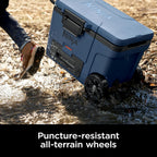 Ninja FrostVault™ 45qt Cooler with Wheels, Dry Storage, Lakeshore Blue | Ninja FrostVault's 45-qt capacity holds 68 cans, keeps food cool & dry, and rolls easily on all-terrain wheels
