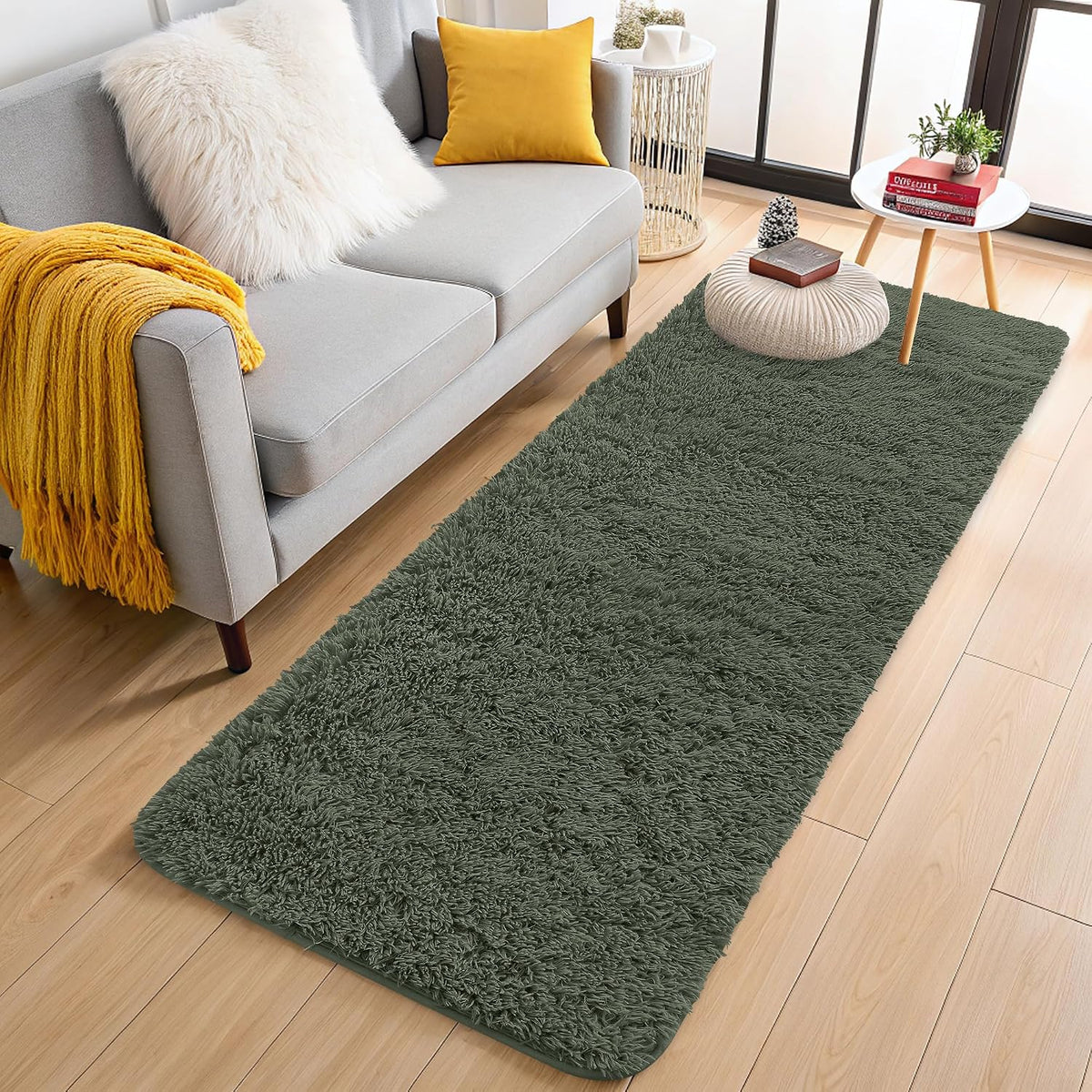 OLANLY Beige Round Rugs for Bedroom - Machine Washable, 4 ft Circle Area Rugs for Living Room, Soft and Fluffy Shaggy Carpet for Teen Girls and Boys, Nursery Rooms, Dorms, Home Decor Aesthetic