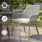 Signature Design by Ashley Seton Creek Cottage Nuvella Weather Resistant Fabric Outdoor Dining Arm Chair with Cushion, Set of 2, Light Brown & Light Gray