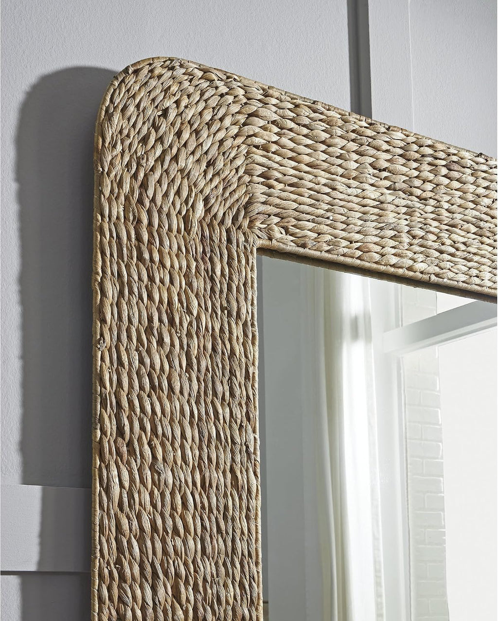 Signature Design by Ashley Norigan Casual Full Length Floor Mirror with Thick Frame, Light Brown