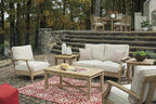 Signature Design by Ashley Clare View 1-Piece Outdoor Lounge Chair, Beige | Eucalyptus wood frame, 5-step protective coating, Nuvella performance fabric, Zippered foam core, 30x35x32 inches