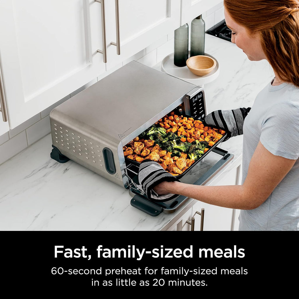 Ninja Digital Air Fry Pro Countertop Oven, 8-in-1, XL, Silver, SP201 | Extended height, Flip up & away, Air fry, roast, bake, broil, toast, dehydrate, 1800W