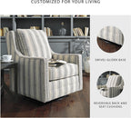 Signature Design by Ashley Kambria Swivel Glider Accent Chair, Ivory/Black | Pre-assembled convenience, 360-degree metal swivel glider base, Durable spot-cleanable polyester-linen blend fabric