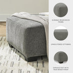 Signature Design by Ashley Oversized Accent Ottoman, Square Gray, Revenna | Greystone 100% polyester chenille, Faux wood finish legs, Firmly cushioned, No internal storage, Engineered wood frame