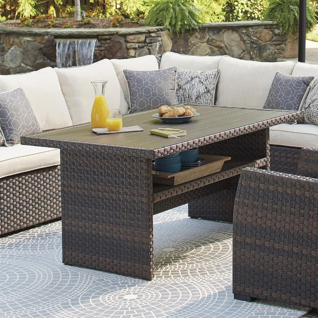 Signature Design by Ashley Outdoor Easy Isle Multi-Use Resin Wicker Patio Table, Dark Brown