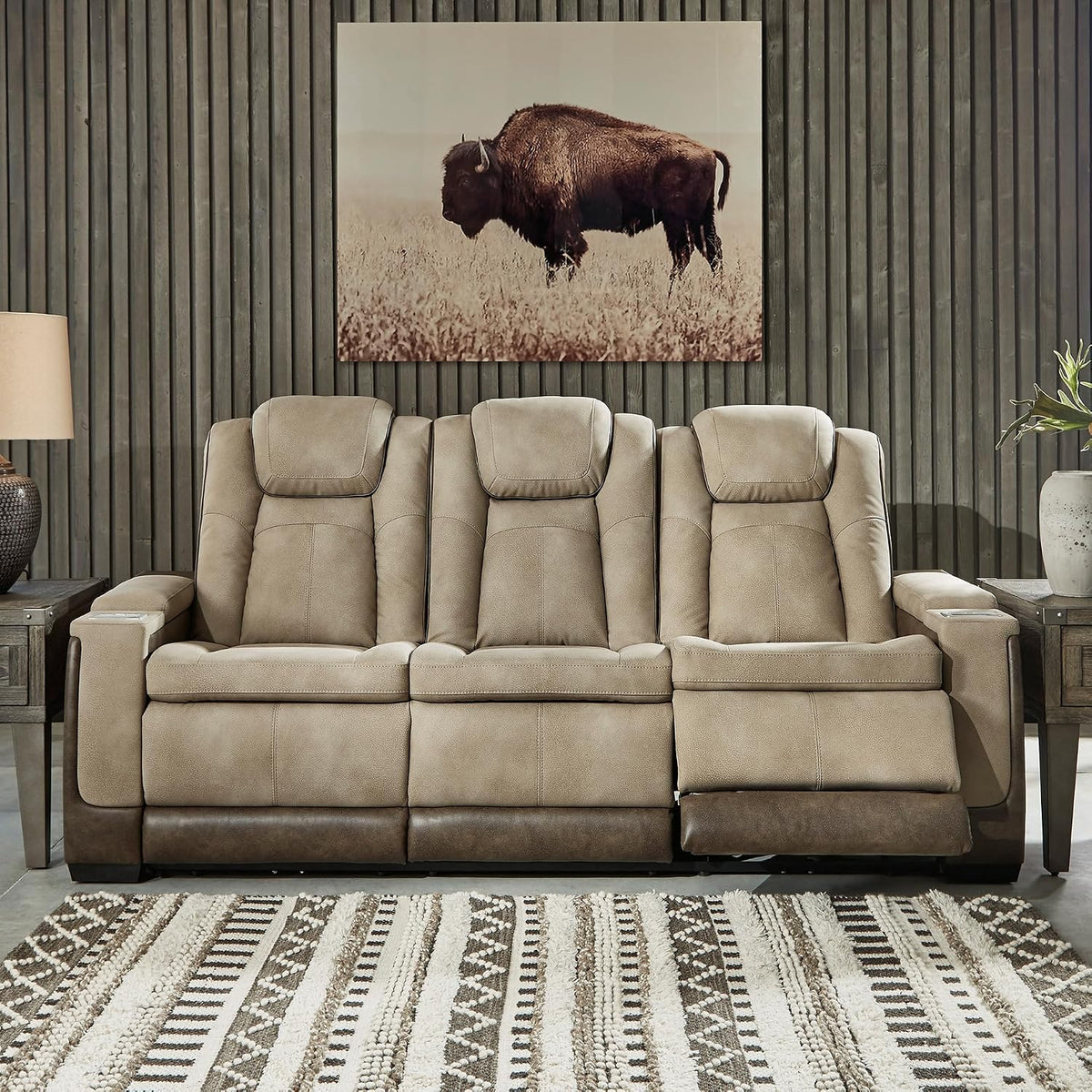 Signature Design by Ashley Next-Gen DuraPella Power Reclining Sofa, Sand | Zero gravity reclining couch, Water-repellent polyester and PU faux leather, Living room use, Medium plush foam