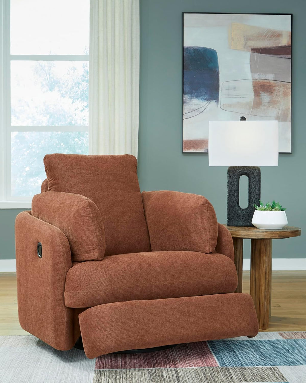 Signature Design by Ashley Modmax Contemporary Swivel Glider Recliner, Manual Reclining Chair for Living Room or Nursery, Next-Gen Nuvella Stain-Resistant Fabric, Hidden Storage, 42" W, Orange