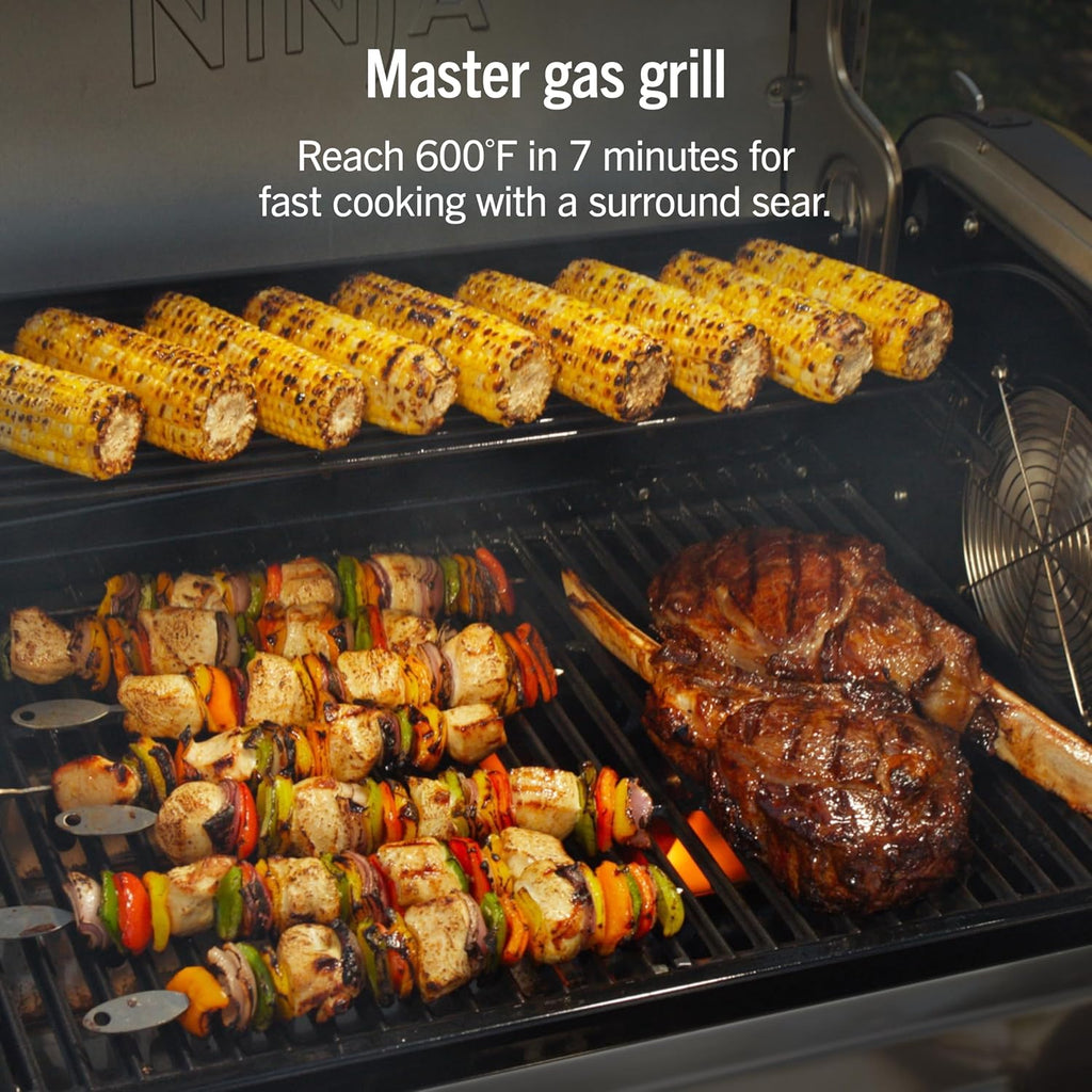 Ninja FlexFlame ProConnect Grill & Smoker, 5-in-1, Black/Gold, PG305 | Ninja FlexFlame ProConnect smokes & griddles with 200-600°F precision, synced to your phone for real-time cook alerts.