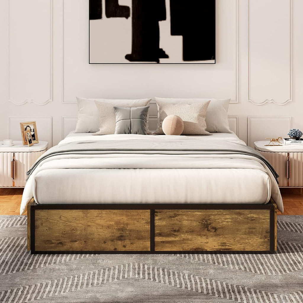 Allewie Industrial Storage Bed with 4 Large Drawers, Queen