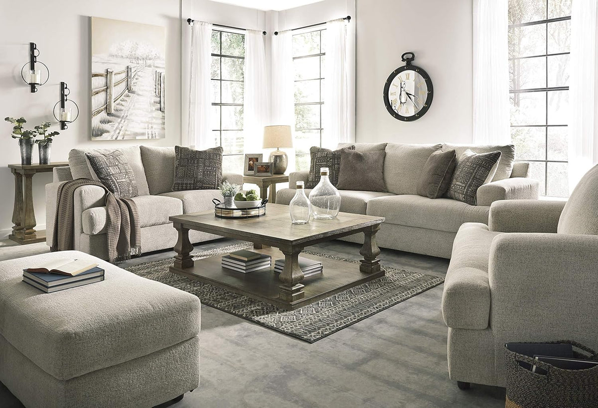 Signature Design by Ashley Soletren Oversized Ottoman, Stone | Plush stone beige chenille upholstery, Wood and engineered wood frame, 48-inch rectangular living room footprint