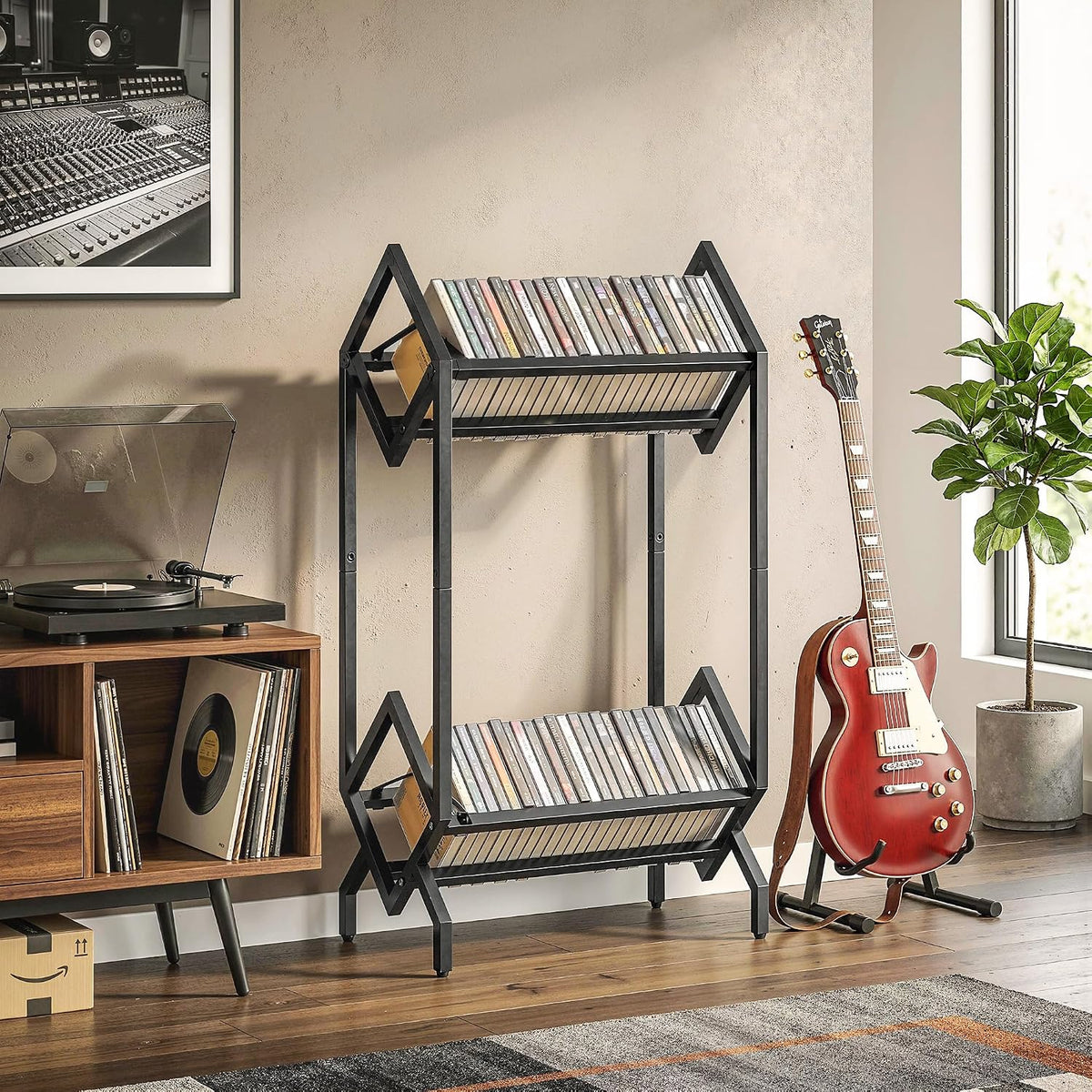 HOMCOM 50 CD Storage Rack 2-Tier Metal CD/DVD Rack Space-Saving Black