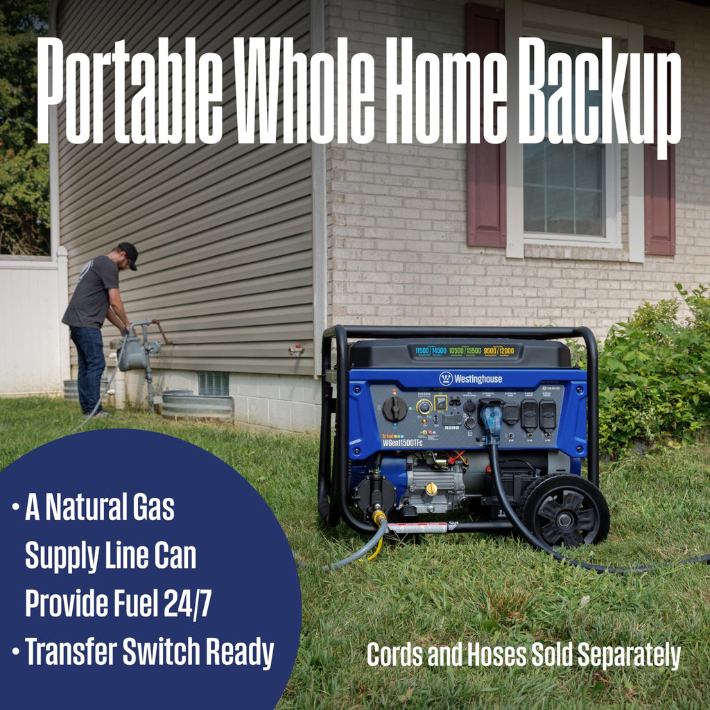 Westinghouse 13500 Peak Watt Tri-Fuel Home Backup Portable Generator, Remote Electric Start, Transfer Switch Ready, Gas, Propane, and Natural Gas Powered