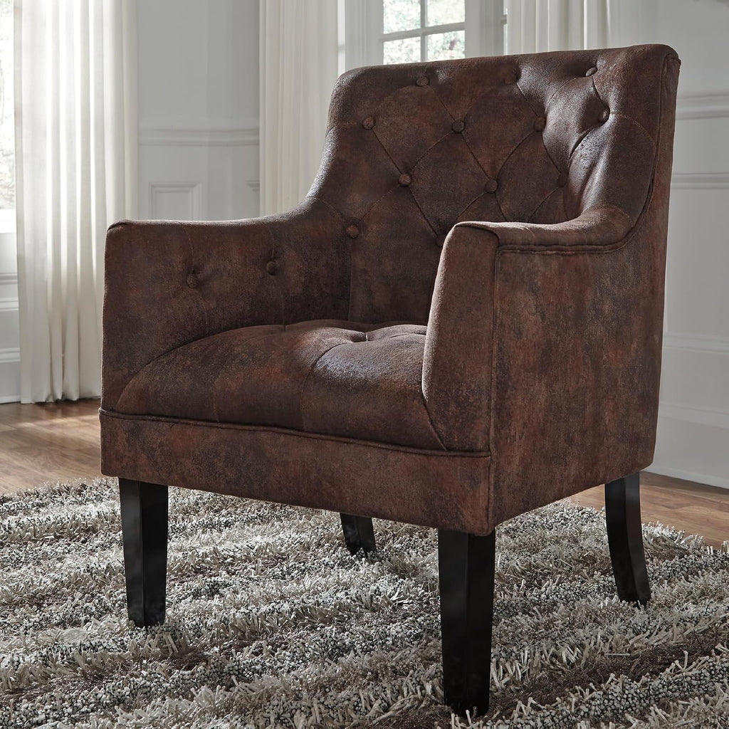 Signature Design by Ashley Drakelle Traditional Accent Chair with Diamond Button Tufting, Attached Cushions, Fabric Upholstery, 20.5" Seat Height, Dark Brown